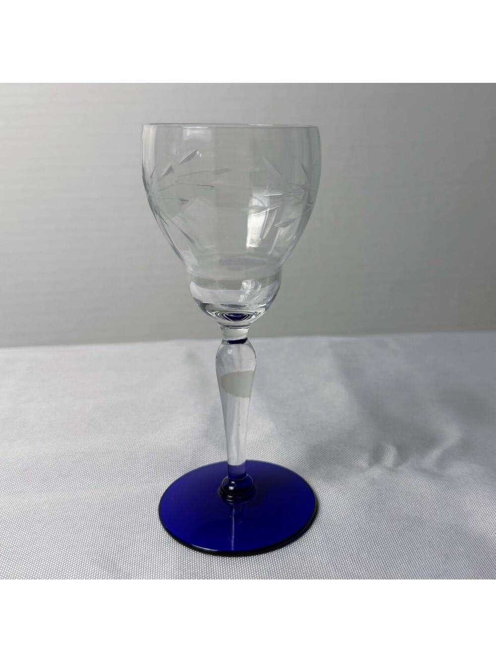VTG Weston Louie‎ Glass Starflower Cut Cobalt Blue Foot Champagne Sherbet 5.5"